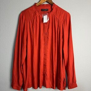 Lane Bryant Ruffle Neck Pleated Blouse Long Sleeve Button Front Top Plus Size 14